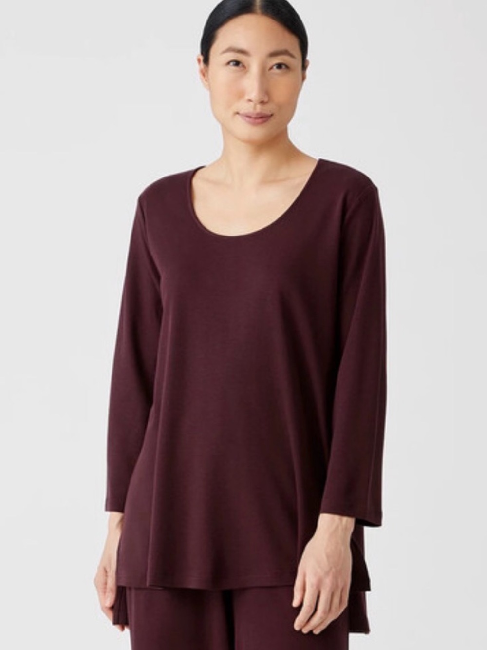 Eileen Fisher Organic Cotton Long Sleeve Sleep Top Medium Quiet Luxury